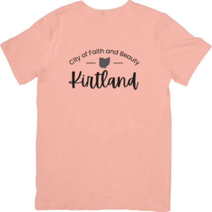 Pink Kirtland Heritage T-shirt in adult size, with youth options, Ohio-inspired design.
